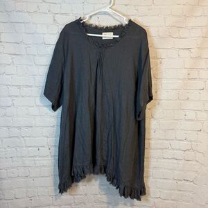 Chic Dark Gray Frayed Hem Tunic